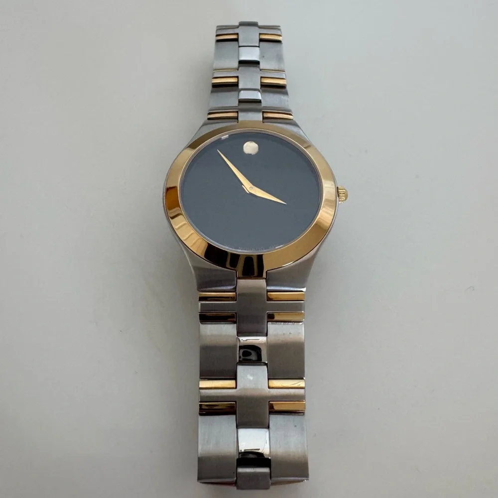 Movado Museum Classic Two Tone Swiss Watch Sapphire Crystal Minimalist